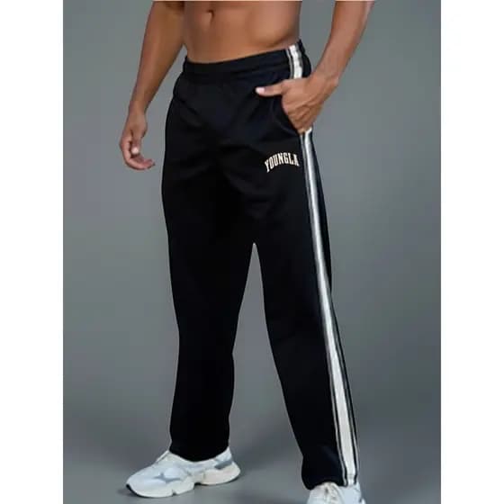 YoungLa primavera outono calças esportivas dos homens em linha reta Casual Sweatpants preto branco fita retalhos solto c
