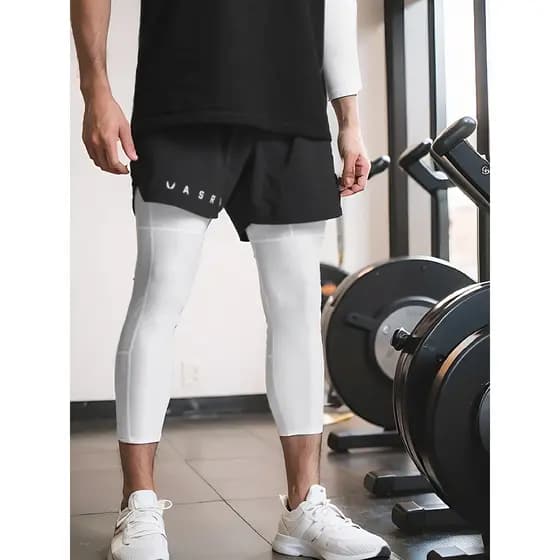 ASRV verão calças cortadas dos homens falso de duas peças dupla camada esportes Shorts masculino agachamento Anti-ilumin