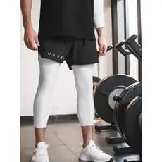 ASRV verão calças cortadas dos homens falso de duas peças dupla camada esportes Shorts masculino agachamento Anti-ilumin