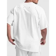ASRV verão esportes de manga curta algodão masculino absorvente de suor americano solto em torno do pescoço Fitness cami
