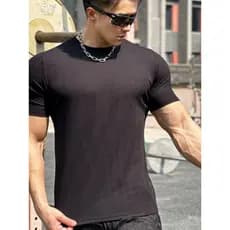 Legal textura de seda esportes de manga curta masculino verão estiramento de secagem rápida respirável Fitness camiseta