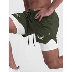 ASRV verão dupla camada esportes shorts masculino estilo americano Anti-reflexo de secagem rápida correndo treinamento a