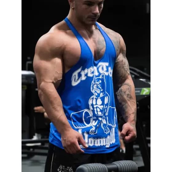YoungLa verão fitness em forma de I colete masculino músculo fitness cão algodão esportes correndo colete absorvente de