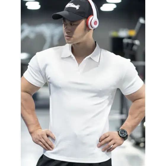 Esportes de verão de manga curta camisa Henry POLO grande lapela punhos roupas de Fitness respirável estiramento treinam