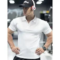 Esportes de verão de manga curta camisa Henry POLO grande lapela punhos roupas de Fitness respirável estiramento treinam