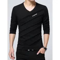 Camiseta masculina de manga comprida com decote em V fino ajuste tamanho grande na moda versão coreana roupas de outono