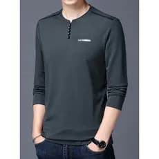 Além de gordura plus Size camiseta de manga comprida masculina solta de meia-idade algodão mercerizado outono fino Swe