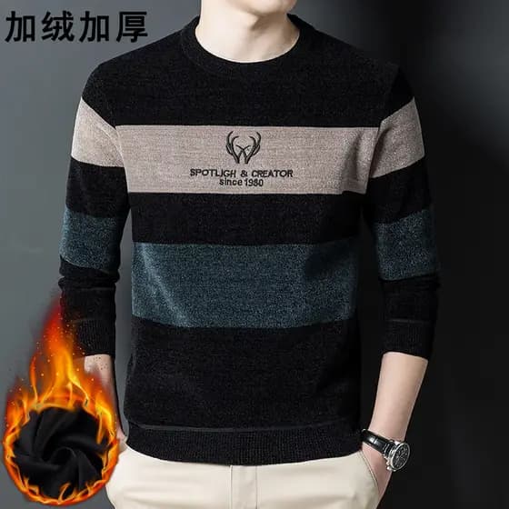 W inverno engrossado camisola masculina em torno do pescoço solto de meia-idade manga comprida topo tamanho grande forro