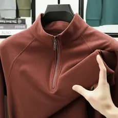 Camiseta masculina de manga comprida veludo alemão outono novo estilo moletom de lã meio zíper moda cor sólida camisa de