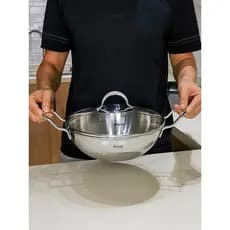Chockmen18/10 panela de frutos do mar de aço inoxidável pequeno wok doméstico dupla orelha fritar wok Multi-Purpose pan