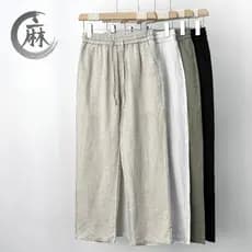 Calças de linho de alta qualidade masculinas verão fino calças de linho puro calças casuais soltas calças de perna larga