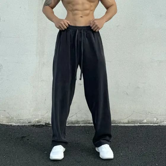 Calças esportivas masculinas retas soltas Drape Casual americano treinamento muscular irmãos agachamento Fitness Sweatpa