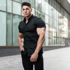 Muscle Men camisa de Fitness de manga curta verão de secagem rápida europeu americano negócios Casual camisa estiramento