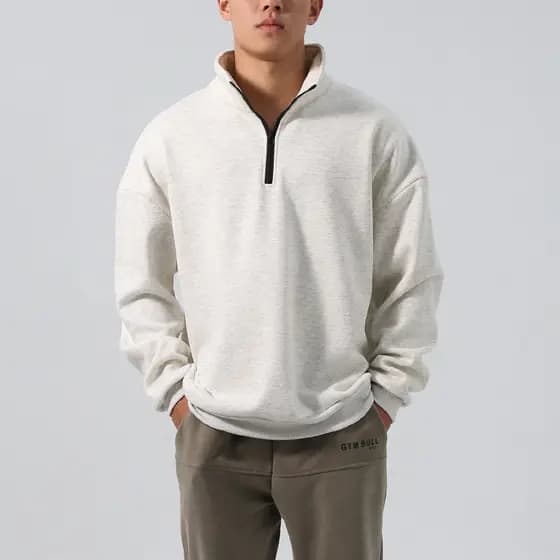 Moletom esportivo masculino solto gola alta meio zíper camisa outono inverno forro de lã ao ar livre quente Ru