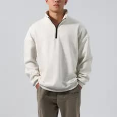 Moletom esportivo masculino solto gola alta meio zíper camisa outono inverno forro de lã ao ar livre quente Ru