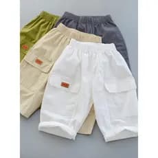 Calças cortadas infantis médio grande crianças verão estilo fino meninos Shorts finos bebê puro algodão macacão Casual c