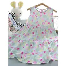Crianças algodão seda colete saia meninas novo estilo verão fino respirável vestido médio grande crianças praia saia Flo