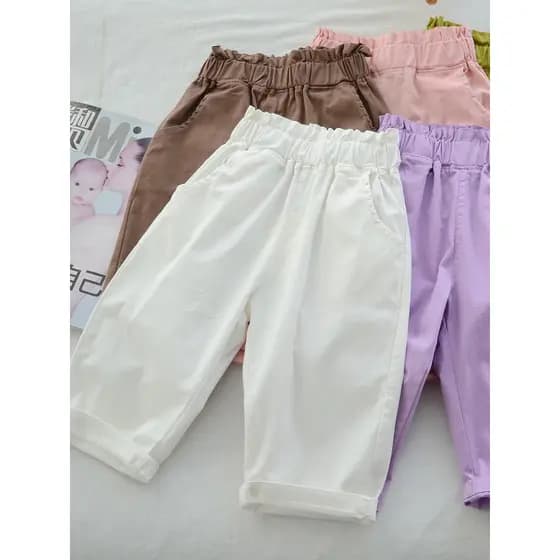 Meninas calças cortadas verão novo estilo crianças rendas cintura Shorts puro algodão confortável estiramento calças méd