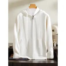 High-End 100% puro Cashmere camisola masculina zíper com capuz inverno camada de ar grosso Cardigan camisola de malha ja