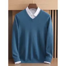 Outono inverno 100% puro Cashmere camisola masculina com decote em V camisola de malha negócios Casual quente coração co