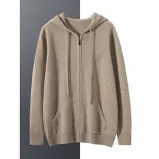 100% puro Cashmere Hoodie masculino zíper Cardigan esportes Casual camisola com capuz moda camisola jaqueta