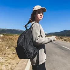 Mochila dobrável de viagem feminina, bolsa escolar de armazenamento portátil masculina, mochila leve para viagem de negó