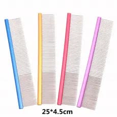 Cor Pet linha pente de aço inoxidável alça alumínio remover cabelo flutuante gato cão pente longo 25cm ferramenta beleza