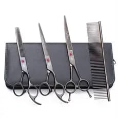 Tesoura para animais de estimação, tesoura de dente reto, espinha de peixe, curvada, conjunto de corte de cabelo de gato
