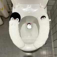 Bonito almofada de toalete dos desenhos animados pinguim inverno adesivo de pelúcia almofada pegajosa lavadora de toalet