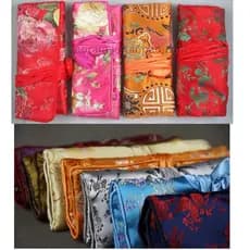 Bolsa cosmética de cetim estilo chinês, rolo de joias clássicas, bolsa de pincel de maquiagem, bolsa de armazenamento de