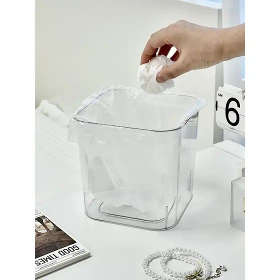 Lixeira de mesa transparente pequena mini caixa de armazenamento de mesa escritório estudante crianças cesta de papel sa