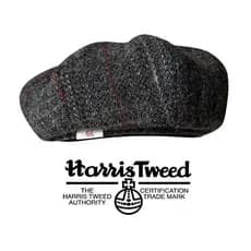 HarrisTweed Outono Inverno Mostrando Rosto Pequeno Boina Xadrez Cinza 100% Lã Pura Harris Chapéu Octogonal Feminino