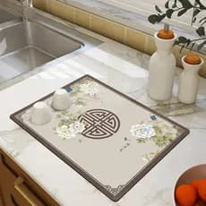 Tapete de drenagem de bancada de cozinha, novo estilo chinês, absorvente, antiderrapante, tapete de mesa doméstico, lama