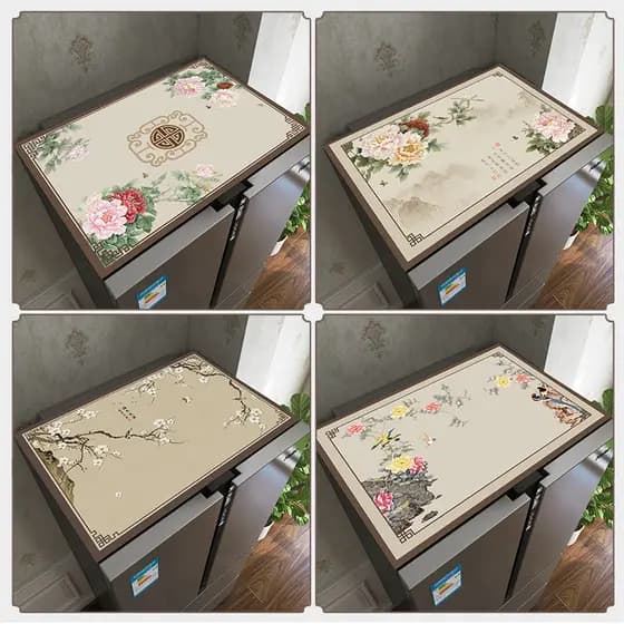 Novo chinês elegante capa de geladeira pano impermeável anti-poeira almofada de mesa descartável microondas anti-poeira