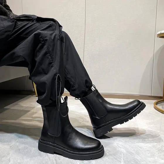 McQueen Botas Martin de sola grossa Botas de cigarro masculinas de couro genuíno tamanho grande com sola grossa estilo b