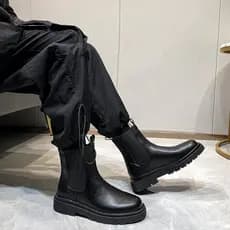 McQueen Botas Martin de sola grossa Botas de cigarro masculinas de couro genuíno tamanho grande com sola grossa estilo b