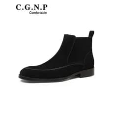Sapatos de couro de cano alto de inverno masculino forro de lã Martin botas de couro genuíno camurça britânica sapatos d