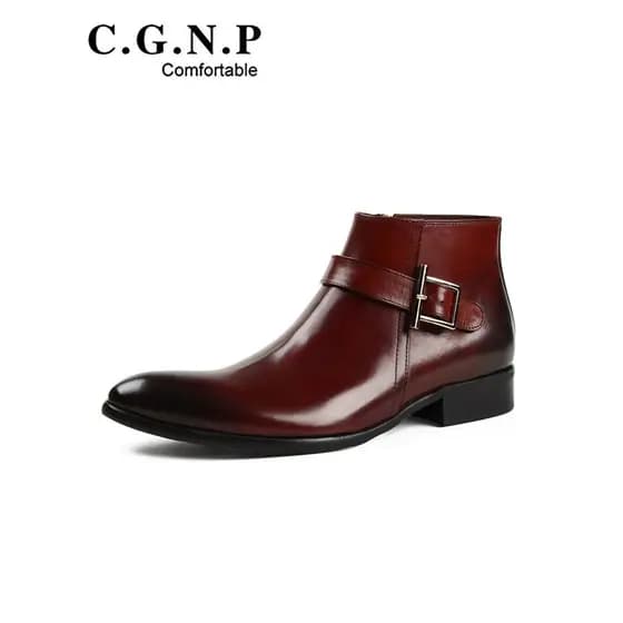 W inverno britânico sapatos de couro de alta qualidade na moda botas masculinas pontiagudas botas Martin de cano médio b