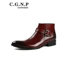 W inverno britânico sapatos de couro de alta qualidade na moda botas masculinas pontiagudas botas Martin de cano médio b
