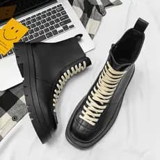 Outono inverno botas masculinas rendas estilo motocicleta influenciador único jovem moda sapatos de couro de alta qualid