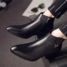 Outono inverno botas masculinas de couro com bico fino botas de salto alto botas curtas masculinas da moda couro genuíno