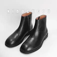 Little Vinagre House ~ Botas curtas de couro genuíno com zíper masculino de cano alto britânico bico quadrado Martin sap
