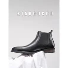Botas Chelsea masculinas de couro genuíno, camada superior, outono inverno, bico fino, botas Martin britânicas, botas cu