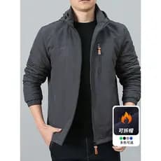Jaqueta masculina com forro de lã com capuz, jaqueta solta de meia-idade, outono inverno, roupas casuais masculinas 2025