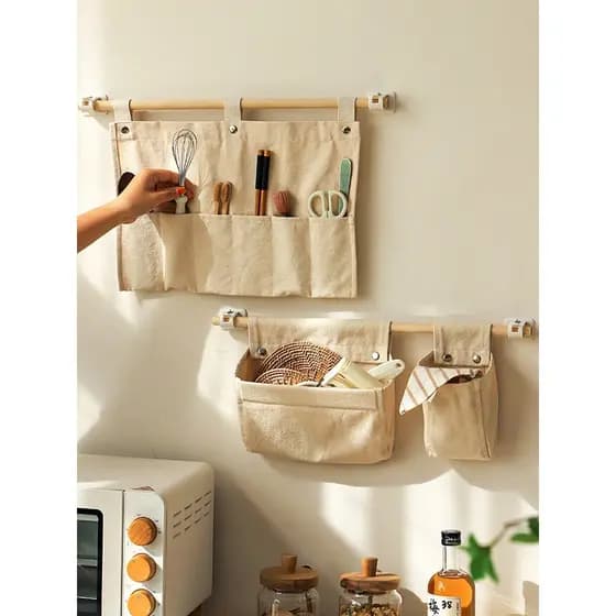 Saco de armazenamento de tecido pendurado sem perfuração cozinha diversos classificação pendurado bolso de armazenamento