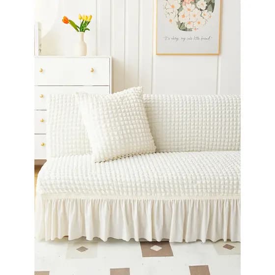 Saia capa de sofá-cama com tudo incluído capa de sofá dobrável 卍 Neng capa elástica toalha de pano creme branco capa com