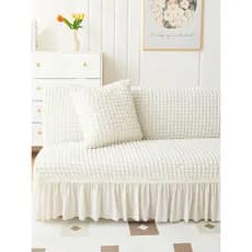 Saia capa de sofá-cama com tudo incluído capa de sofá dobrável 卍 Neng capa elástica toalha de pano creme branco capa com