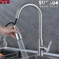 Torneira de cozinha extraível de aço inoxidável SUS304 Torneira para pia de lavatório quente e fria Universal retrátil