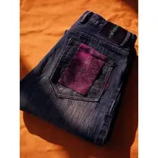 Ano do Cavalo Limitado 20.9 OZ Silk Road Longitude Dupla Tingida Gaze Roxa Bambu Lavado 705M Jeans de Perna Larga MMC