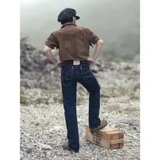 Série azul vitrificada planta pura azul tingido orelha vermelha Jeans americano Retro Paris fivela 701 Jeans retos MMC
